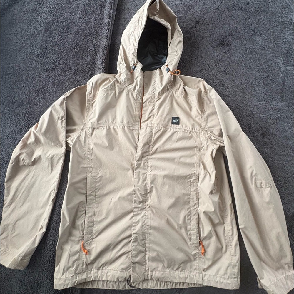 Dutch Bros Beige Hooded Windbreaker with Orange Accents